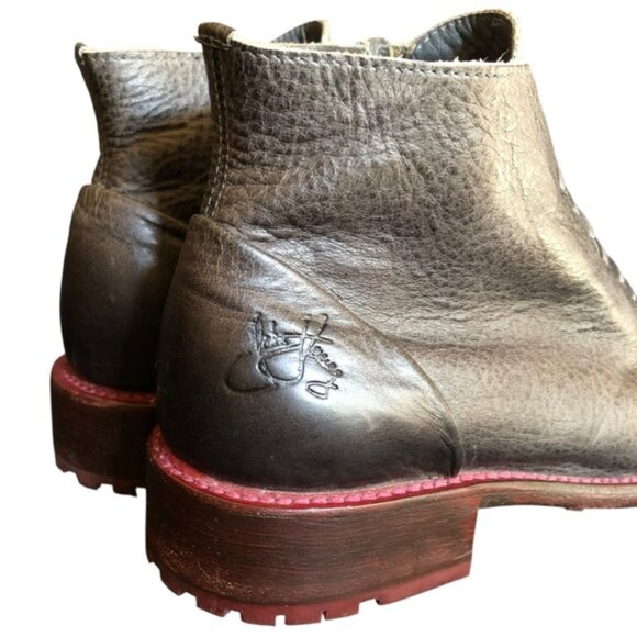 Fluevog Babette Ankle Boot Faux Laces 6W Gray Red - Picture 10 of 14